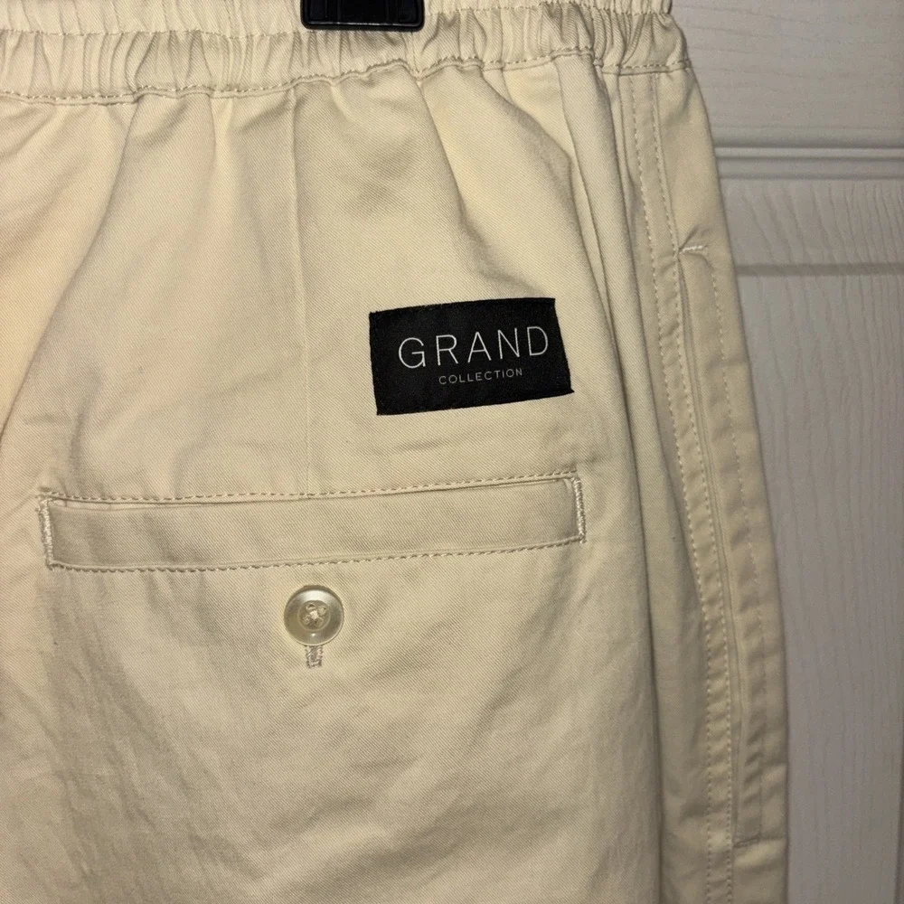 New $120 GRAND Collection Men's XXL Pants Cream Cotton Drawstring Pockets